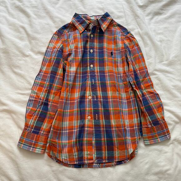 Ralph Lauren Orange Plaid Button Down Fall Dress Shirt Boys Size 8 - Picture 5 of 5